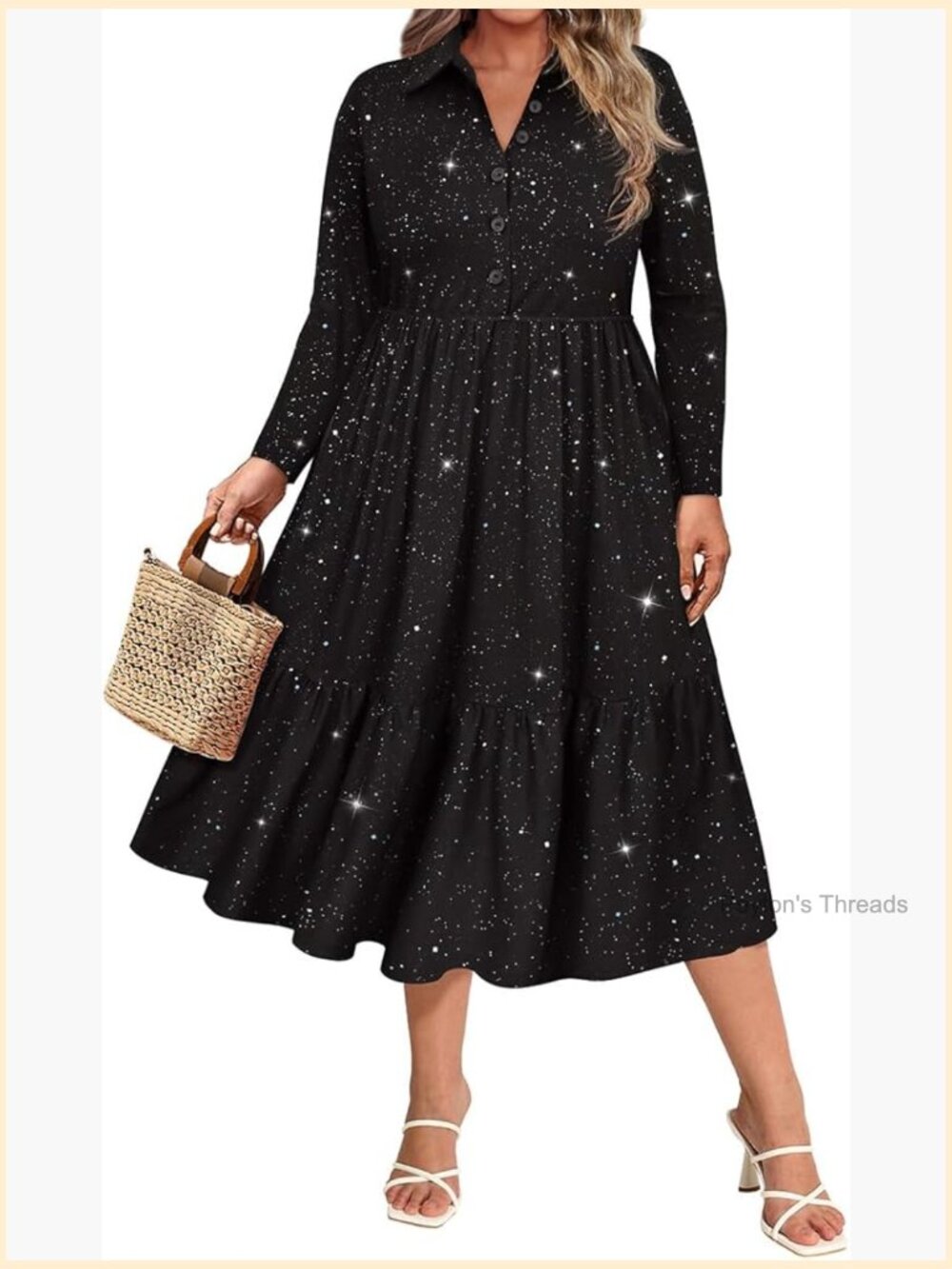 Plus Size Midi Dress with Pockets Collared Vneck Long Sleeve Fall Winter
